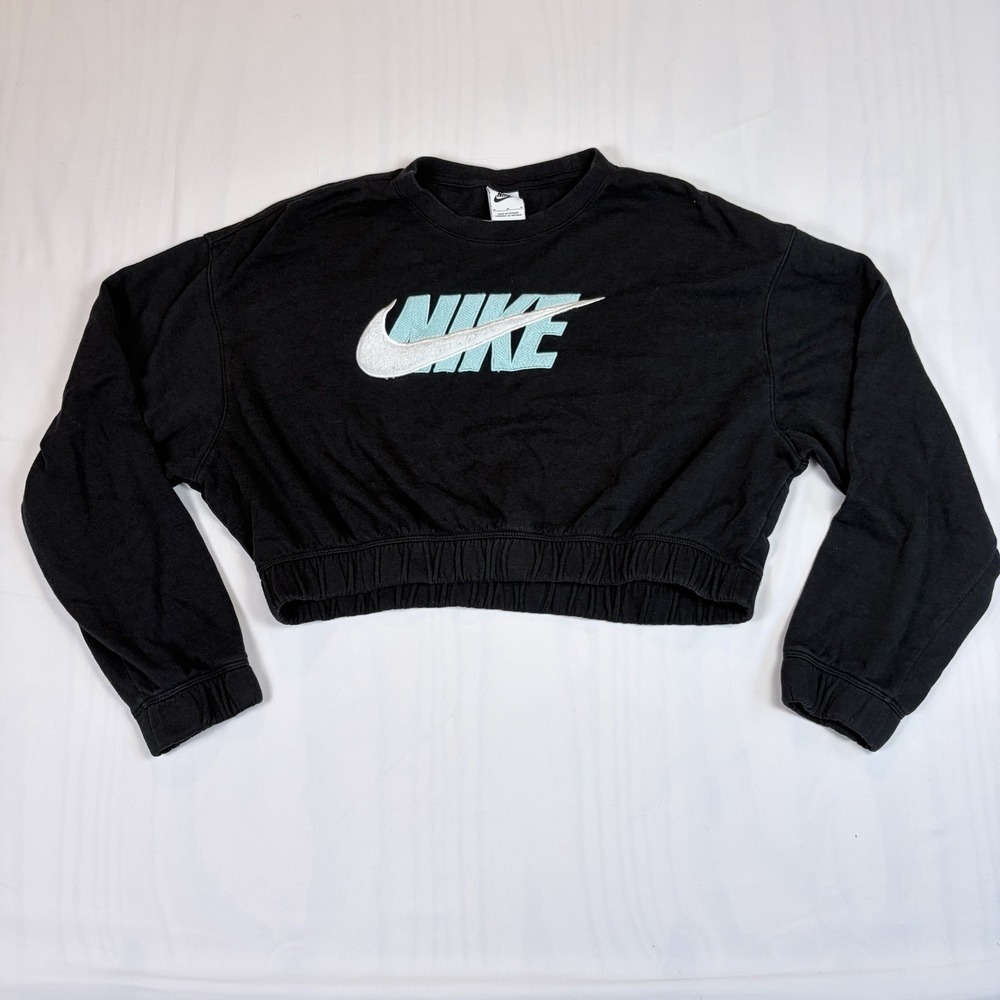 NIKE WOMEN ICON CLASH Sweatshirt CREW Crop TOP Sherpa Logo Sz M